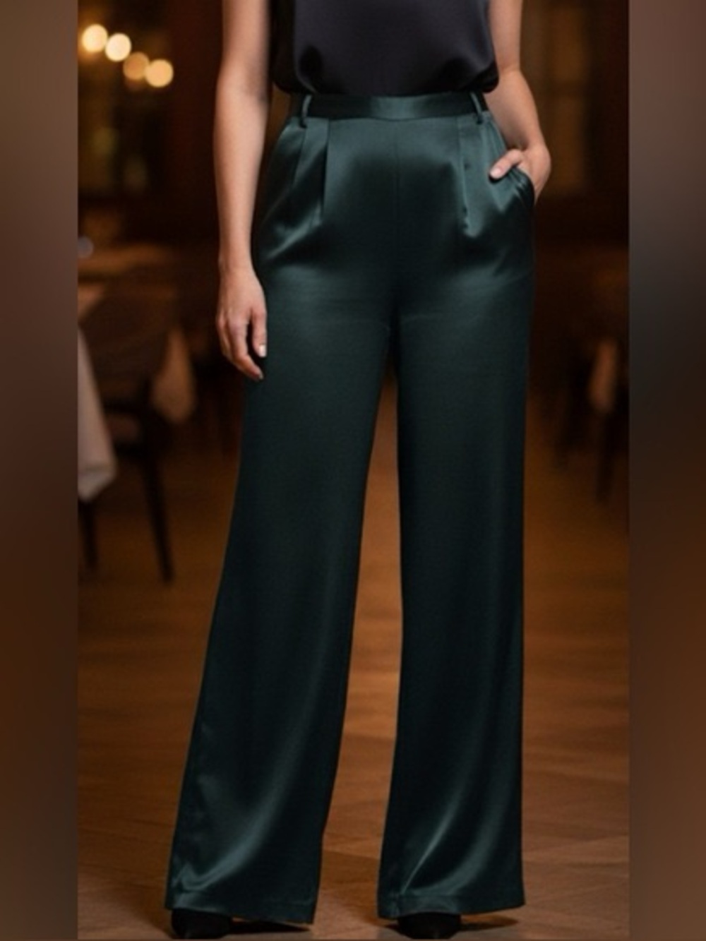 House of Harlow 1960 Green Satin Wide Leg Pants Size 2